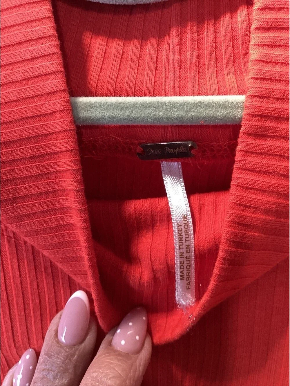 Free People Candy Red Ribbed Mock Neck Puff Sleeve Top Medium NWT Stretch Fitted